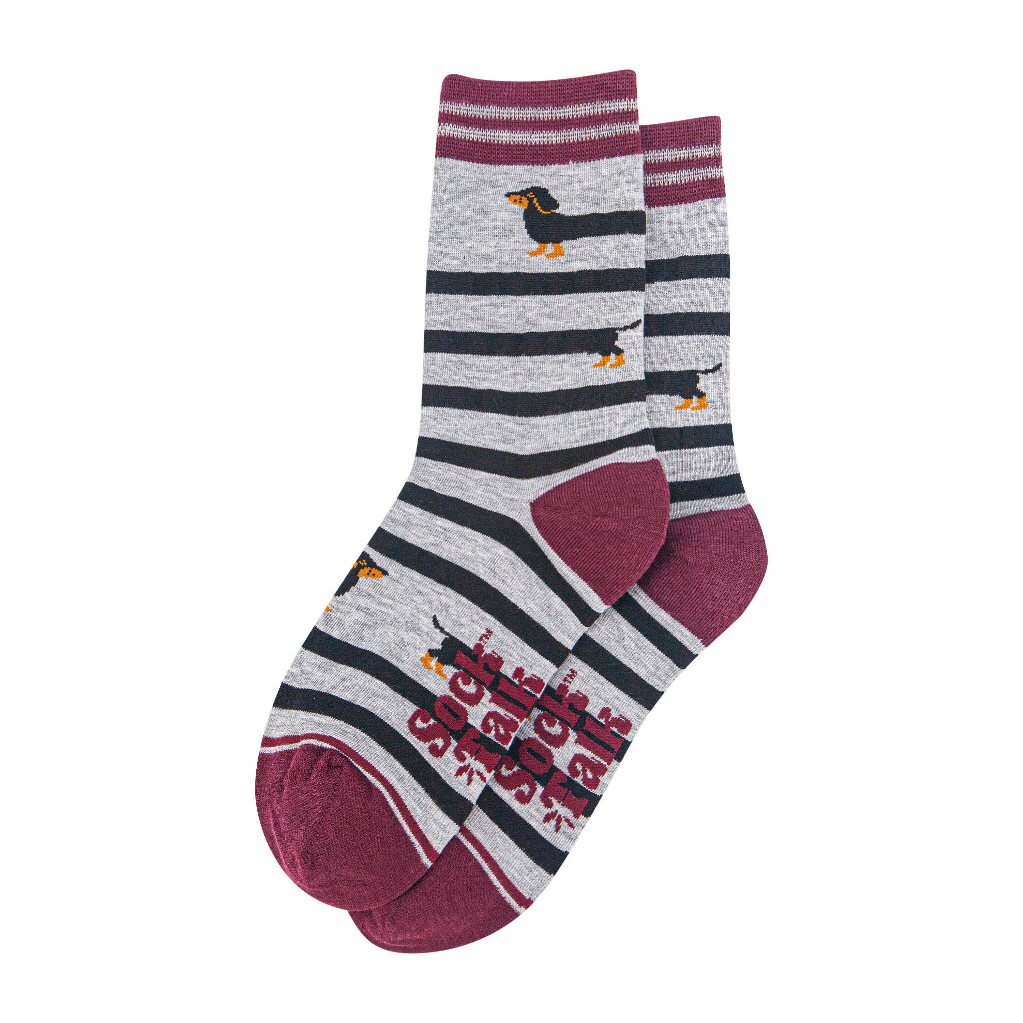 Sock Talk - Wholesale Socks - Women's - Women's Bamboo Socks - Grey Marl/Red, Sausage Dog2