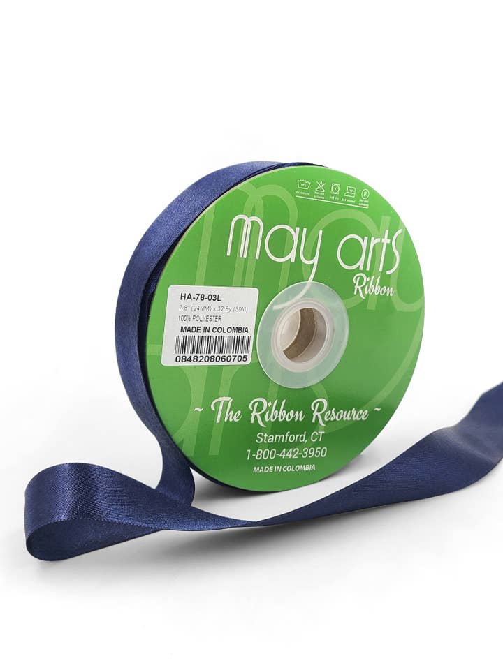 ~ 7/8 „Luster dobbeltsidet satinbånd, marineblå for engroshandel hos May Arts Ribbon