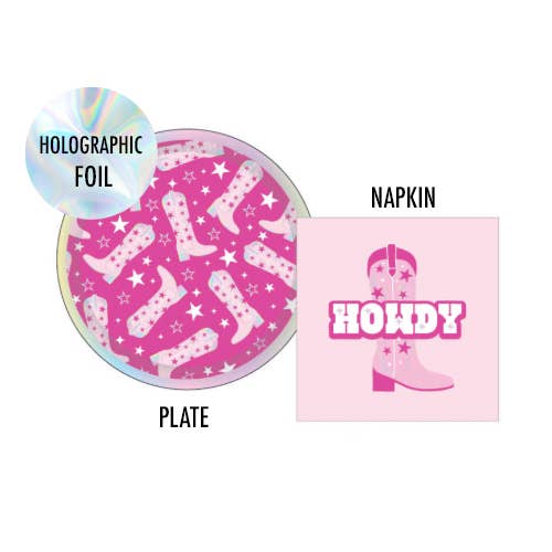Elum Designs - Wholesale Disposable Plate - PTW, Disco Cowgirl Boot Pattern - Appetizer Paper Plate Set