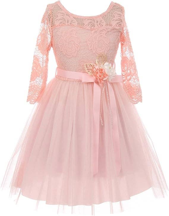 iGirlDress - Wholesale Dress - Kids - Little Girls 3/4Sleeve Floral Lace Corsage Flower Girl Dress15