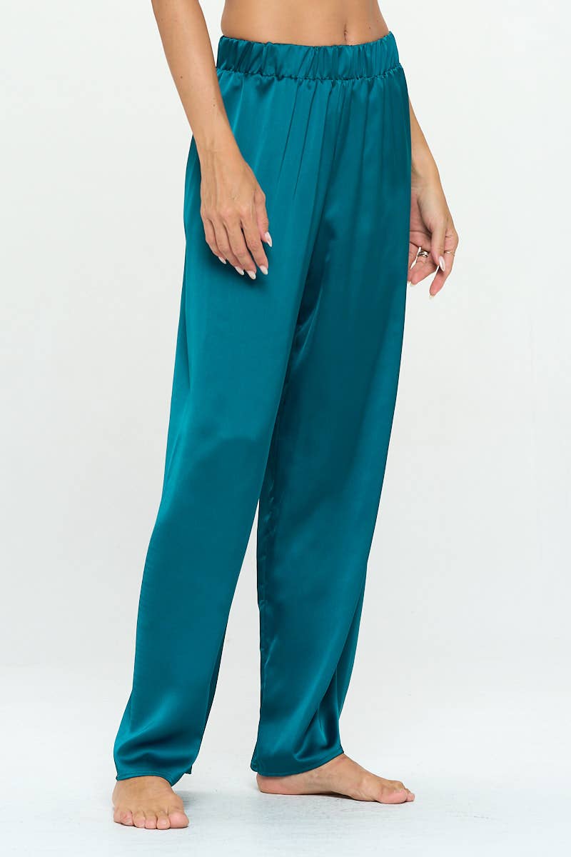 VERT CHASSEUR Pantalon en satin extensible fabriqué aux États-Unis avec taille élastique et poches en vente sur Faire1