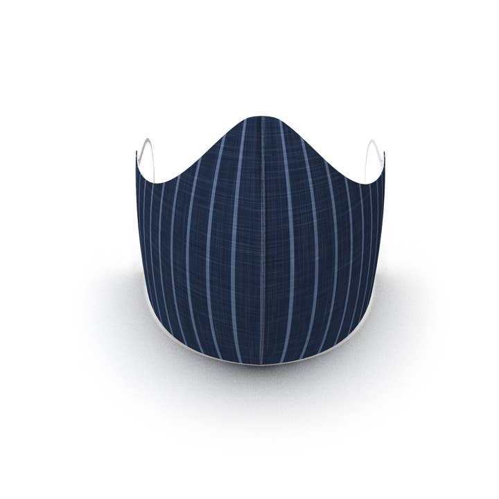 Reusable 3 Layer Fabric Mask w filter - BLUE WIDE PINSTRIPE for wholesale by BYOM