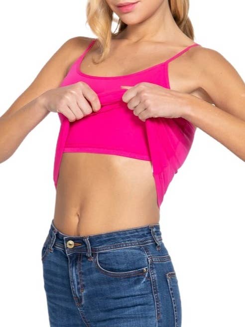 Basic Adjustable Spaghetti Strap Cropped Cami With Self Bra for wholesale by Vanilla Monkey