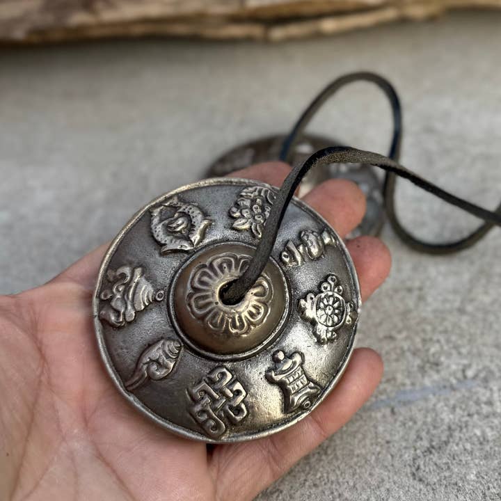 Lungta Imports - Wholesale Meditation Supplies - Tibetan Buddhist Meditation Yoga 8 Lucky Symbols Tingsha Cymbal Bell Chimes With Pouch0