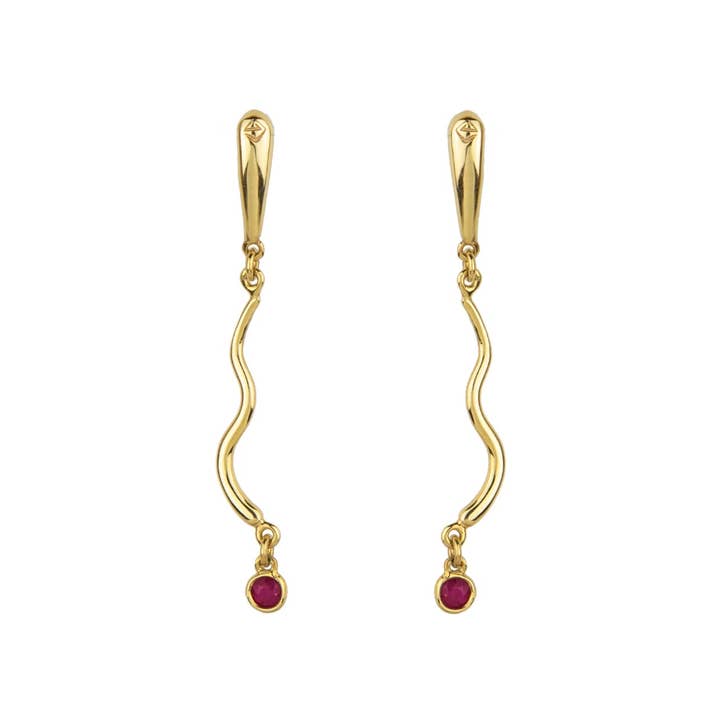 Rhea Oorbellen - Goud, Robijn voor wholesale door Eleni Orfanou