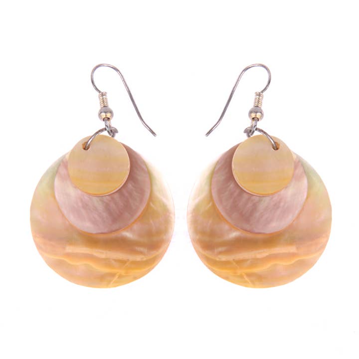 Erik & Mike - Wholesale Dangle Earrings - Triple circle mother of pearl shell earring cream