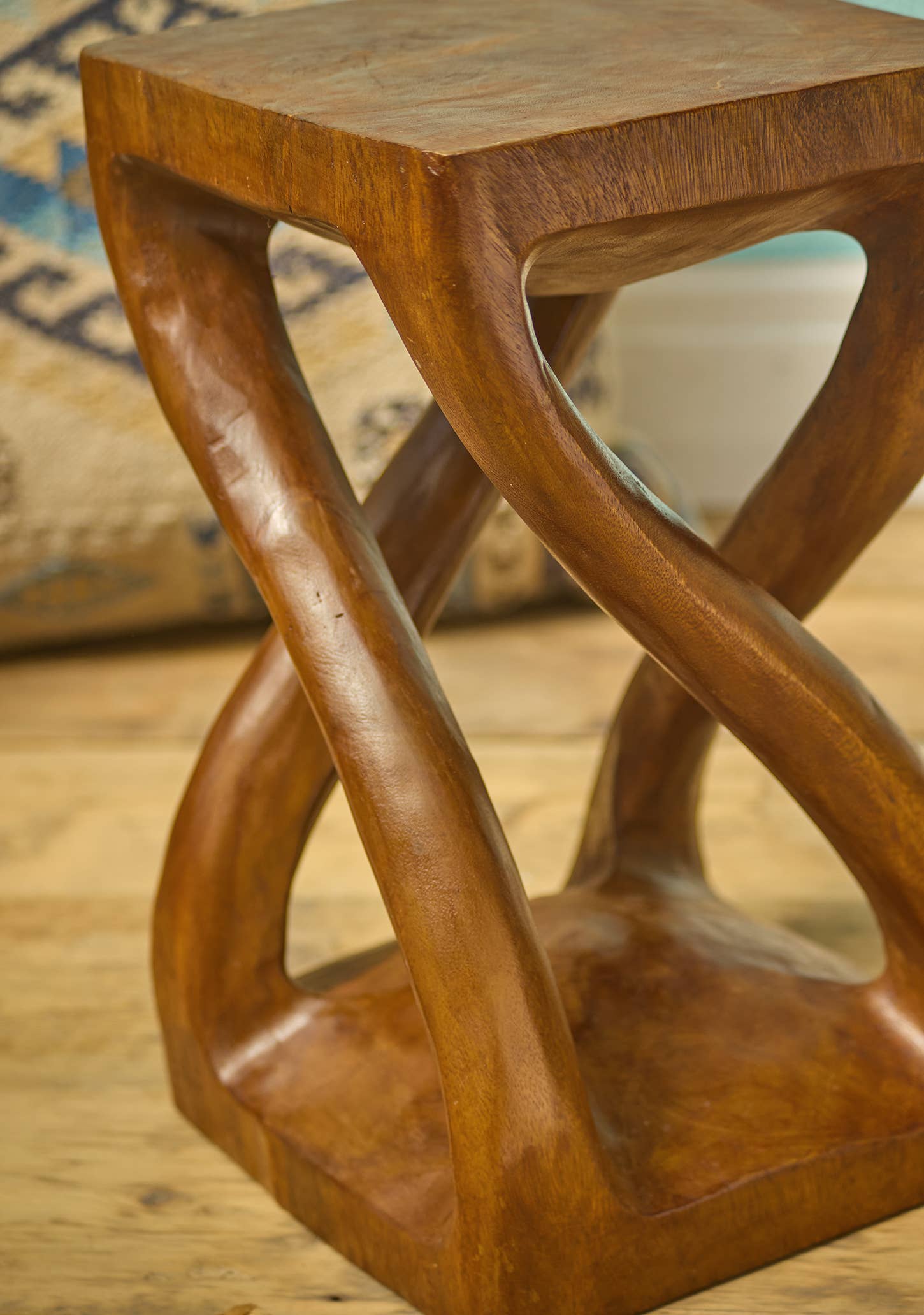 Namaste – wholesale Side table – Hand carved vine twist lamp table/stool2