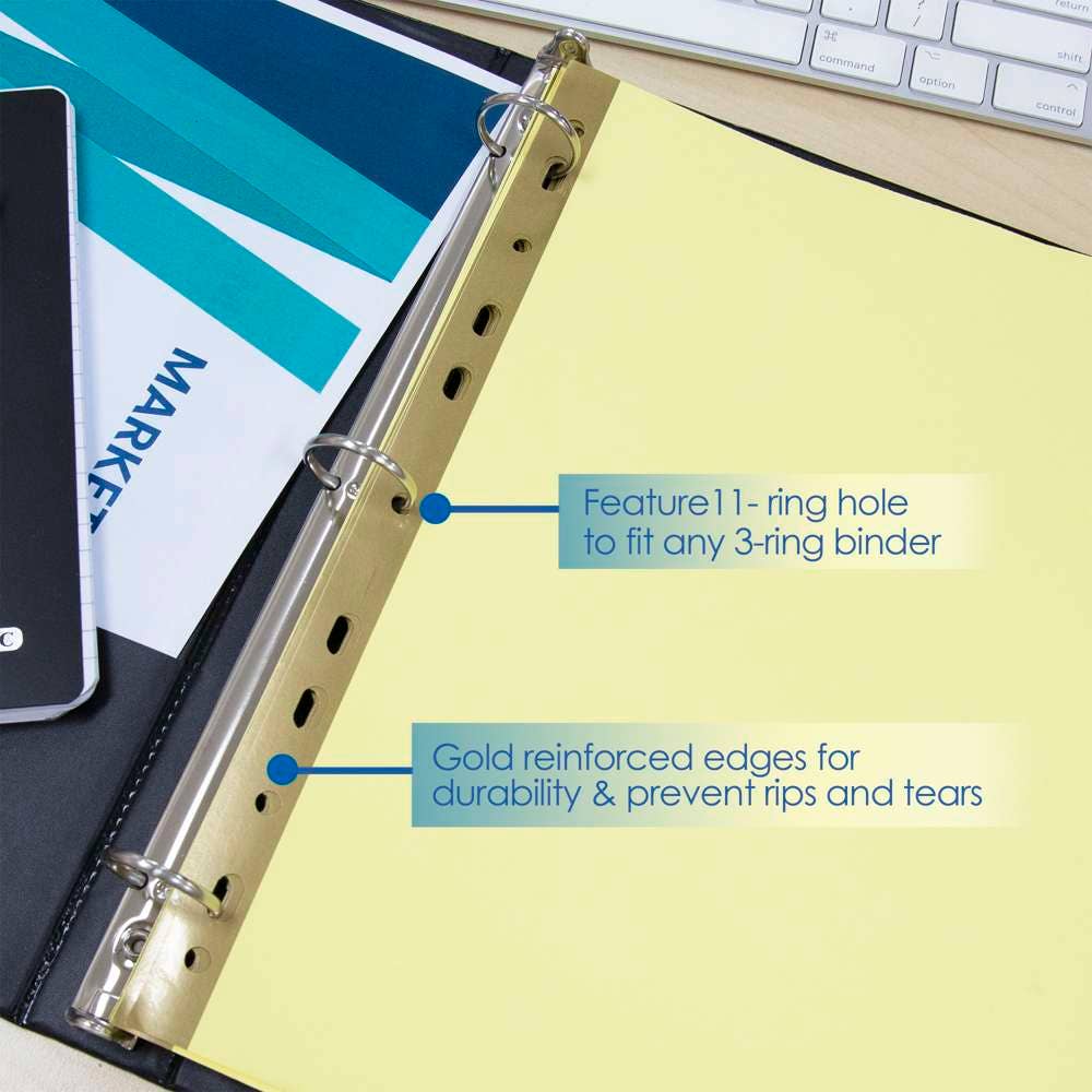 Luna Office Supply -  Everyday Essential - Vente Pince-notes - Intercalaires en papier Canary avec 5 onglets de couleur insérables3