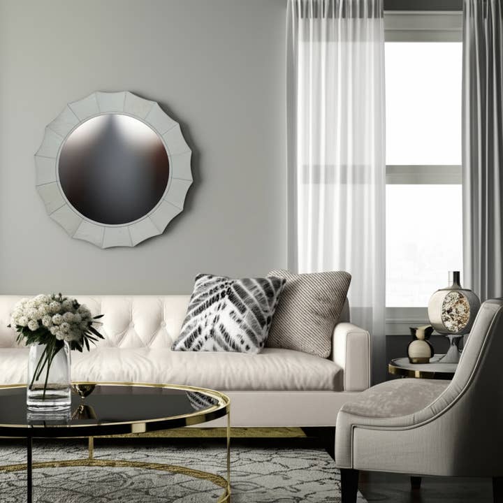 Sagebrook Home - Wholesale Wall Mirror - Wood Inverted Scallop Hair On Hide Mirror - Ivory, 42 in.10