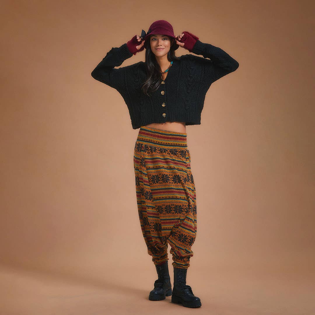 Los Banditos - Venta al por mayor Pantalones - Mujer - Pantalones Shalwar con estampado naranja y cintura fruncida1