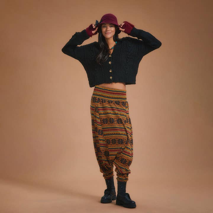 Los Banditos - Venta al por mayor Pantalones - Mujer - Pantalones Shalwar con estampado naranja y cintura fruncida1