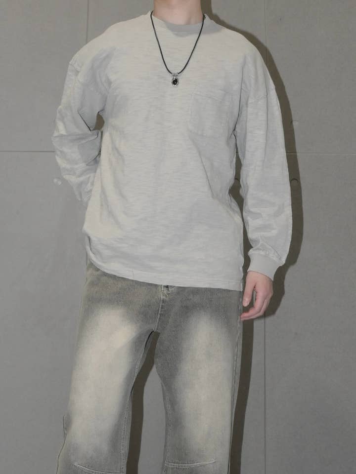 Manica lunga in bambù slub per la vendita all'ingrosso da parte di Blanc.Noize