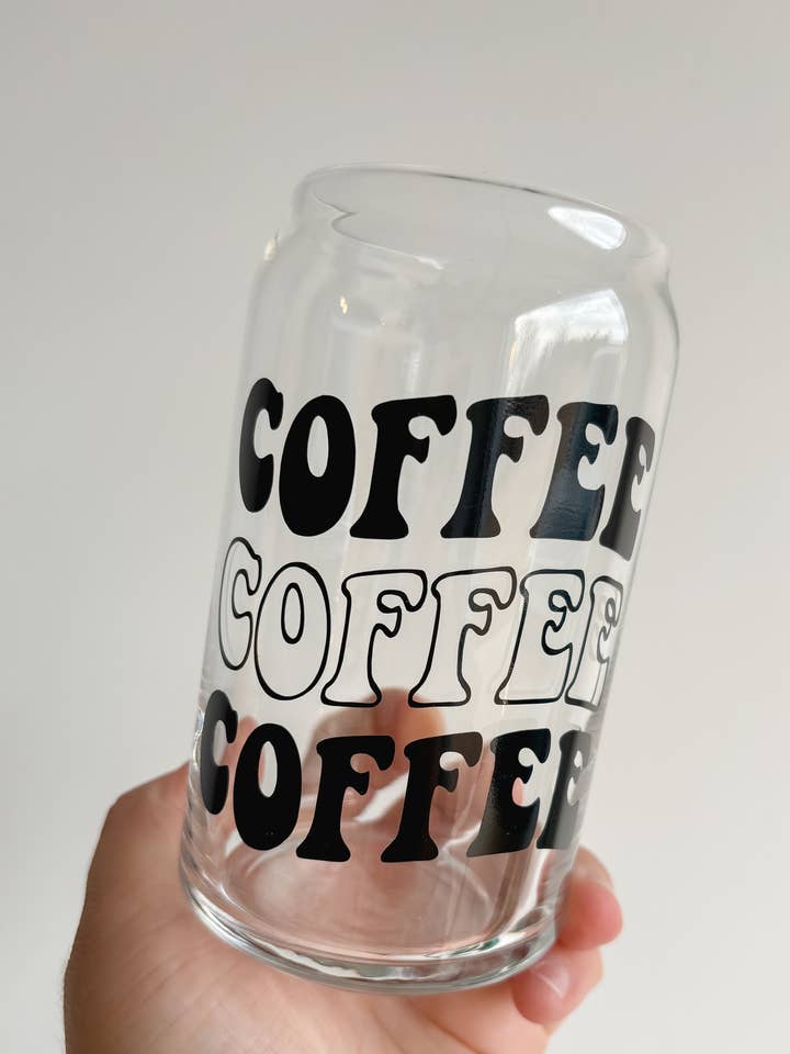 Retro Coffee Repeat Iced Coffee Libbey Can Glass Mug for wholesale by Wild Souls Co