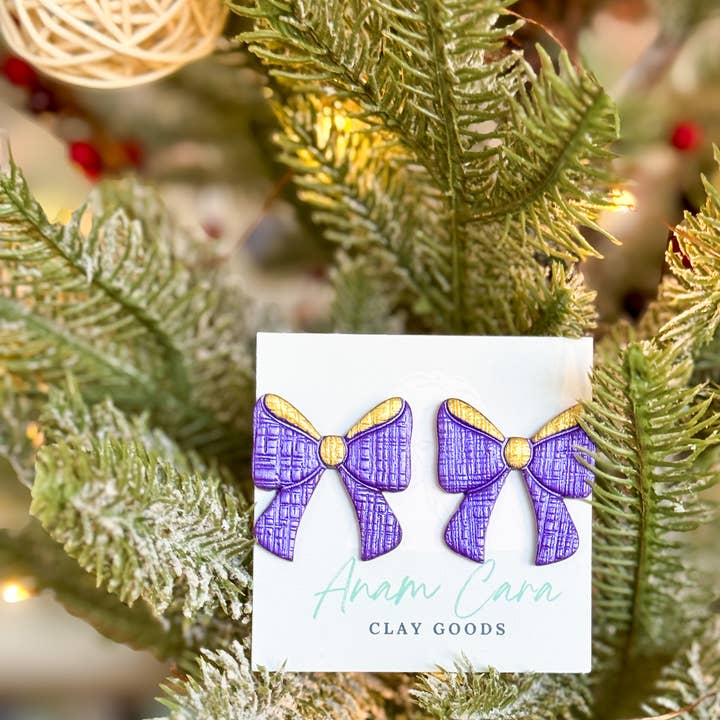 Anam Cara Clay Goods - Wholesale Stud/Post Earrings - Sparkle Bow Statement Studs-Polymer Clay Earrings7