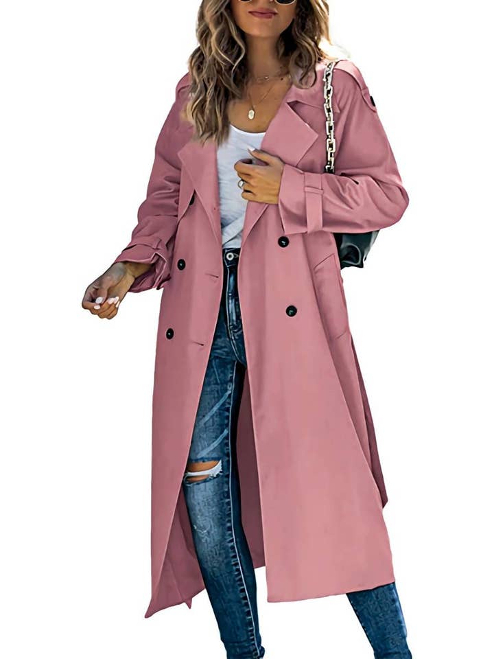 HIDDENBRAND - Wholesale Trench Coat - Women's - Long Lapel Double-Breasted Panels Trench Coat10