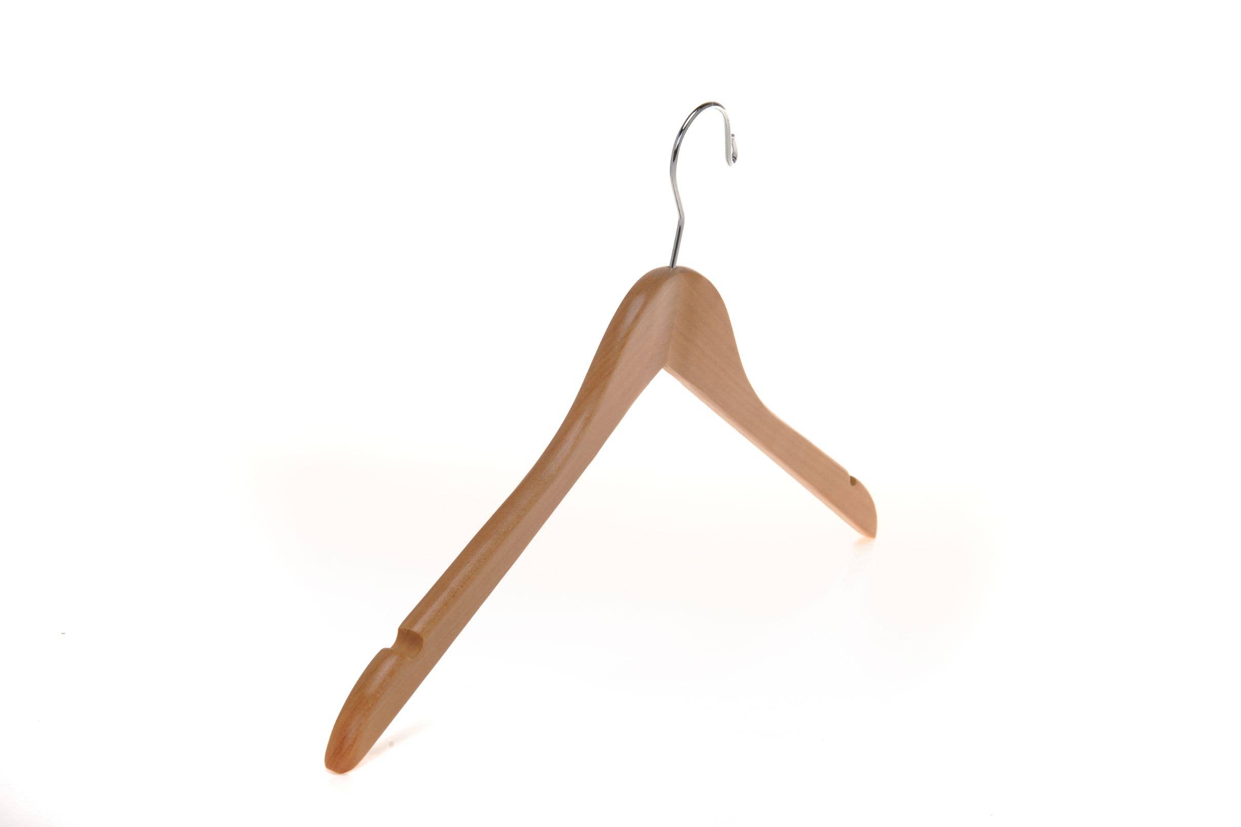 Quality Hangers - Wholesale Clothes Hangers - W031 Semi Curved Wooden Hangers, 17.5" Natural - 80 Hangers6