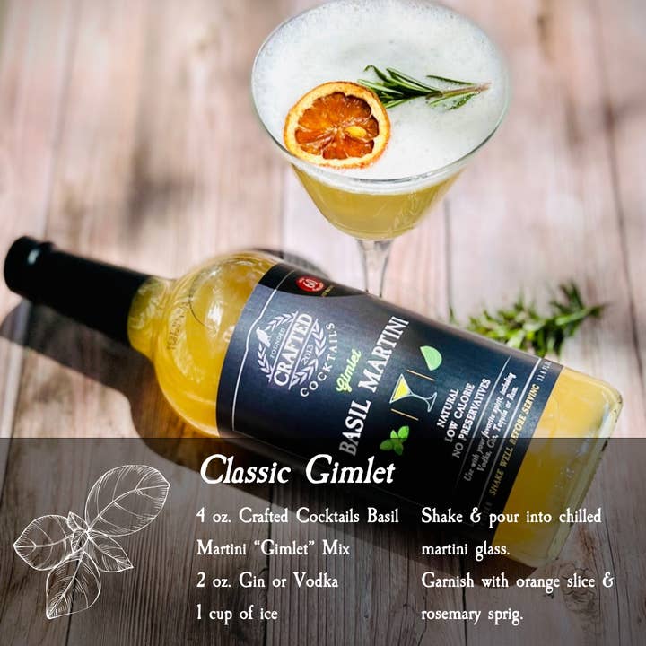Crafted Cocktails - Wholesale Cocktail Mix/Syrup - Basil Martini "Gimlet" Nonalcoholic Cocktail Mixer
