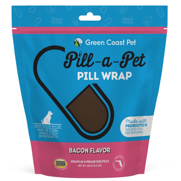 Green Coast Pet - Wholesale Pet Treats - Dog - Pill a Pet Pill 60 Wraps for Dogs Bacon Flavor, Probiotics