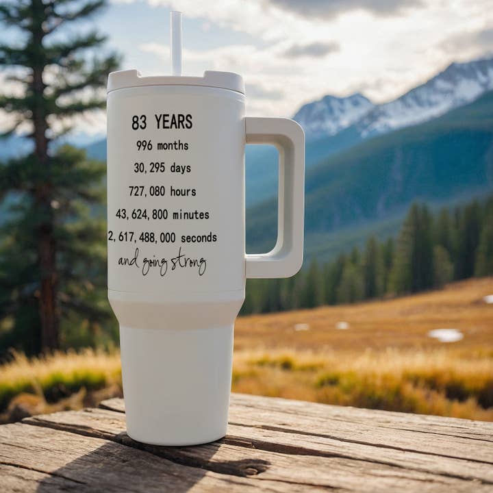 3dRose - Wholesale Insulated Mug/Tumbler - 3dRose, 83 years in months days hours minutes and going strong 83rd birthday, Tumbler8