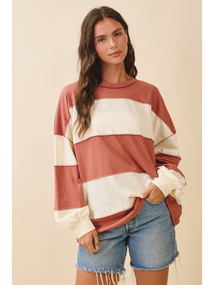 AEMI + CO - Wholesale Shirt - Women's - 8551GN Contrast Panel Long Sleeve Slouchy Top29