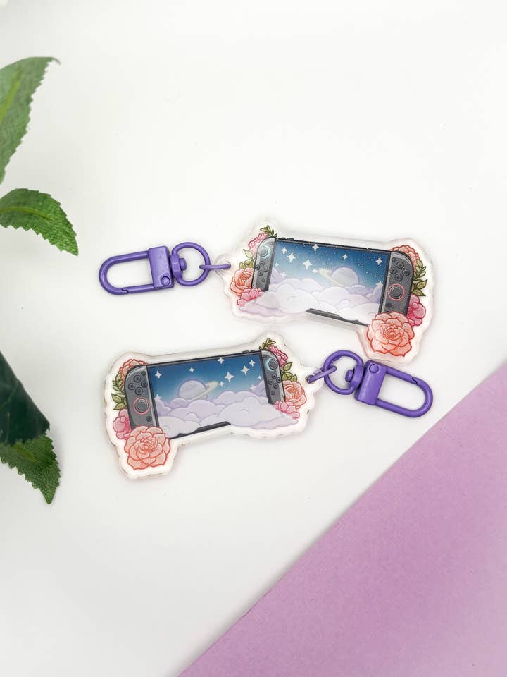 Chaveiro Acrílico Switch 2 | Porta-chaves Floral de Jogo de Vídeo Fofo por atacado de Sarah May Arts