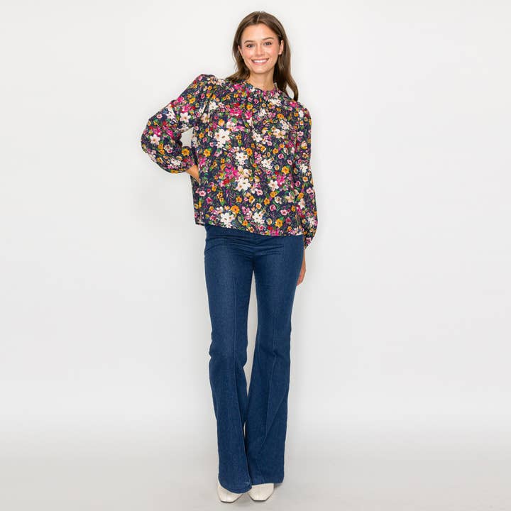 LoveWednesday - Wholesale Blouse - Women's - Beautiful Fall Wild Flower Print Cotton Blouse - LWT18051