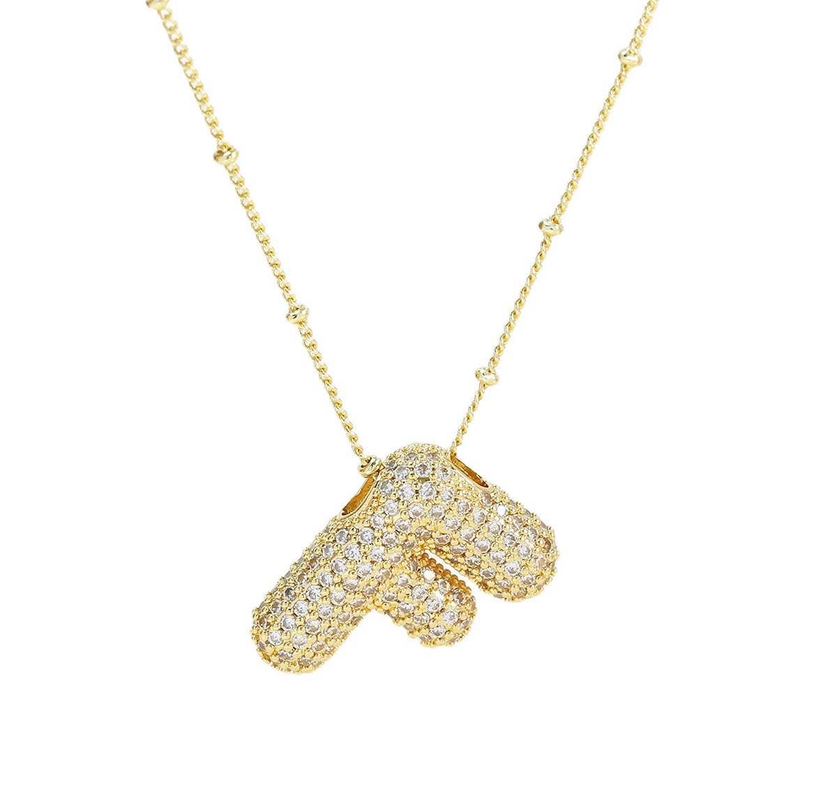 The Classy Cloth WS - Wholesale Pendant/Charm Necklace - Jeweled Cz Bubble Letter Initial Necklace - Gold RTS4