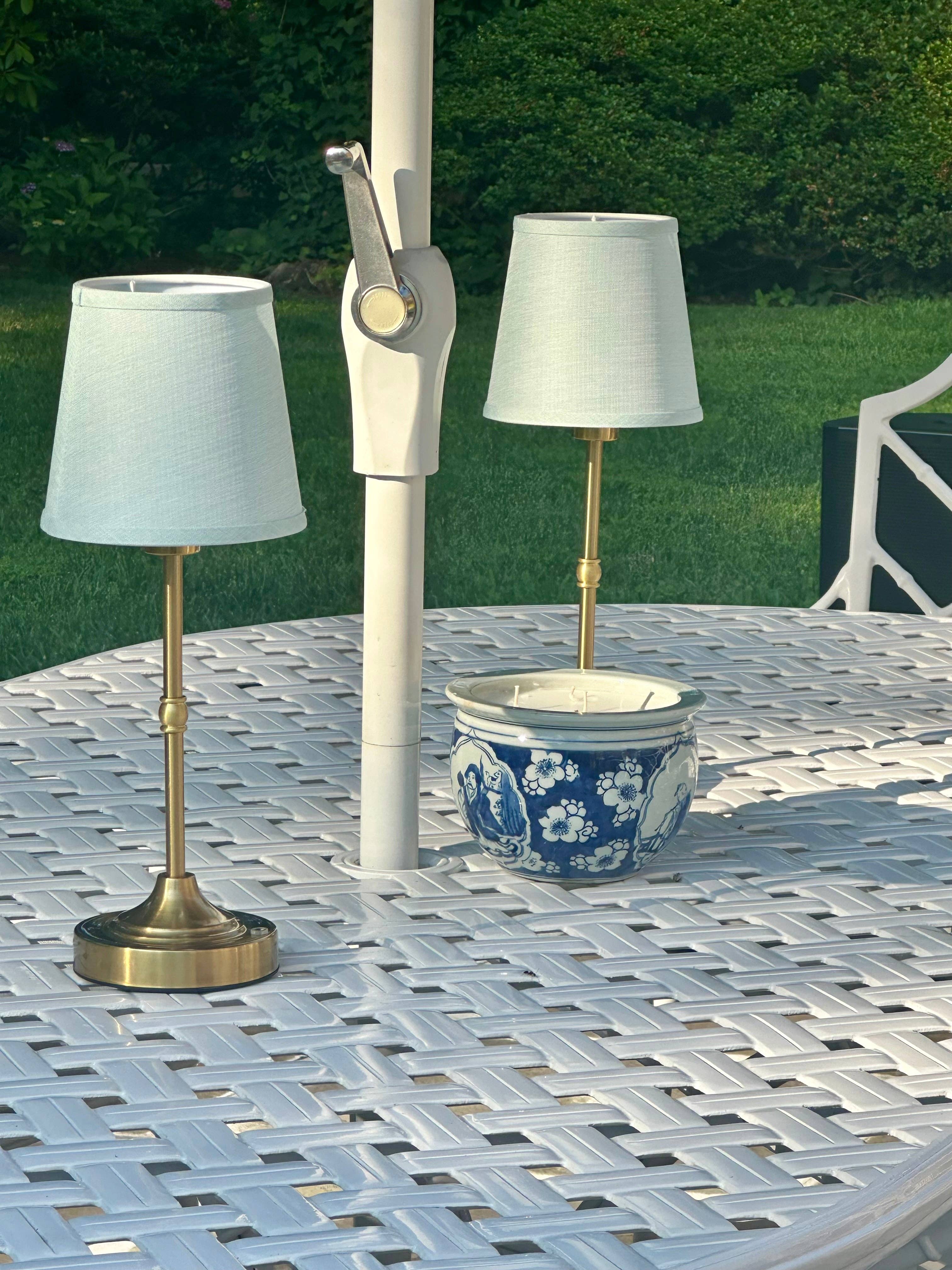 The Enchanted Home - Wholesale Accent/Desk Lamp - Antique Gold Metal Mini Rechargeable Lamp with Soft Blue Shade4