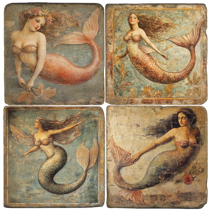 Fresco Mermaid - Tumbled Marble Coasters Set/4 for wholesale by Studio Vertu