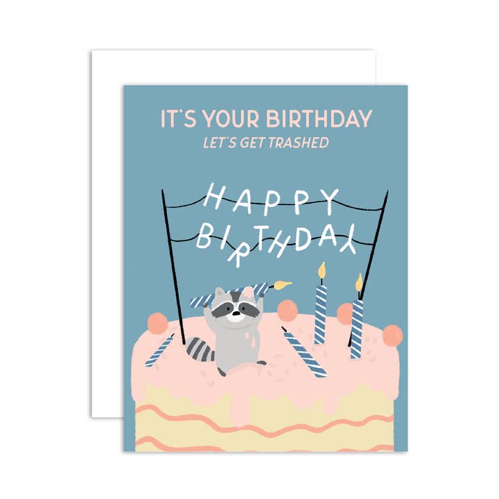 peach & paperie - Wholesale Birthday Card - Trashed Raccoon Birthday - Birthday Greeting Card0
