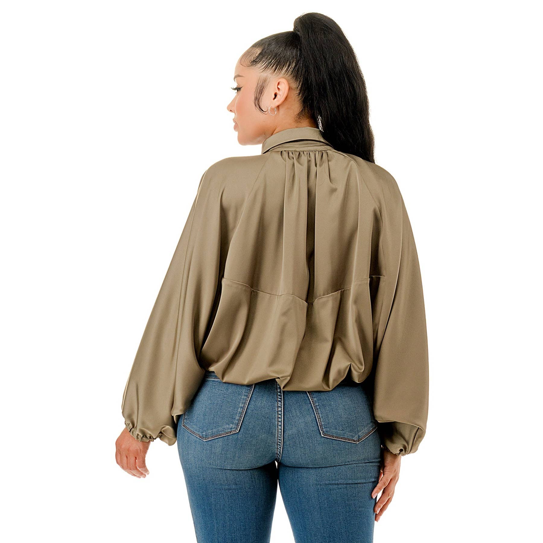 DORCAS - Wholesale Jacket - Women's - SATIN COLLARED ZIP FRONT BOMBER JACKET5