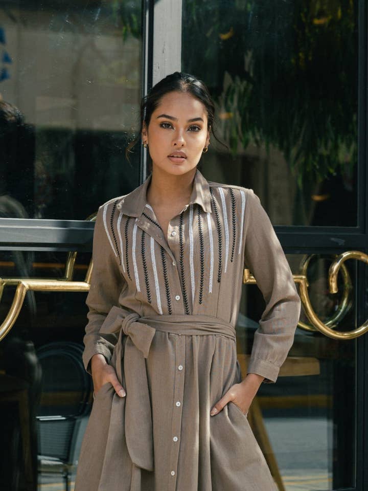 PRE - ORDER Now - Linen Dress- Brown for wholesale by Coba by DKH