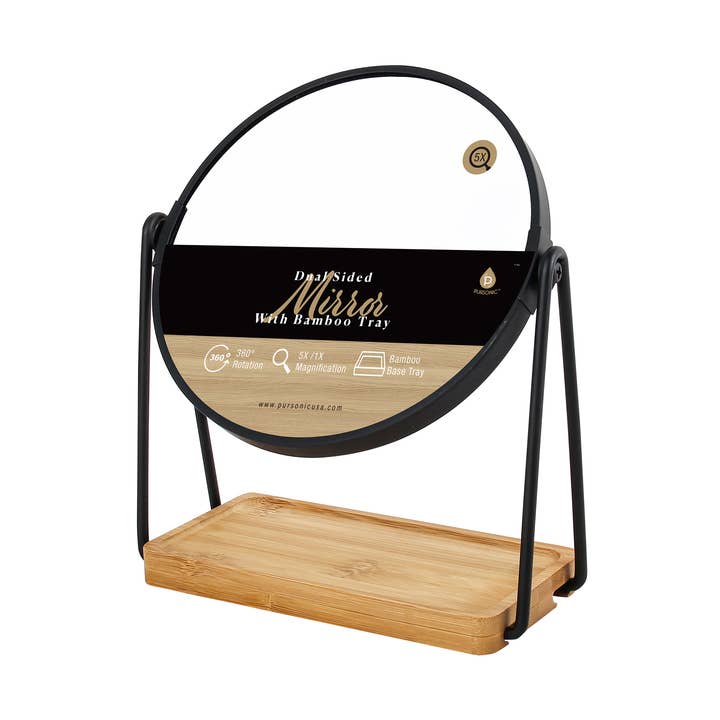 Pursonic - Wholesale Makeup Mirror - Pursonic Dual Side Mirror With Bamboo Tray0