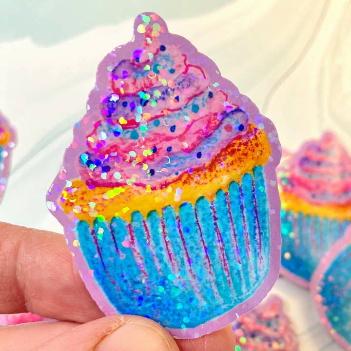 Blue and Purple Cupcake Sticker for wholesale by stickersbyjodi