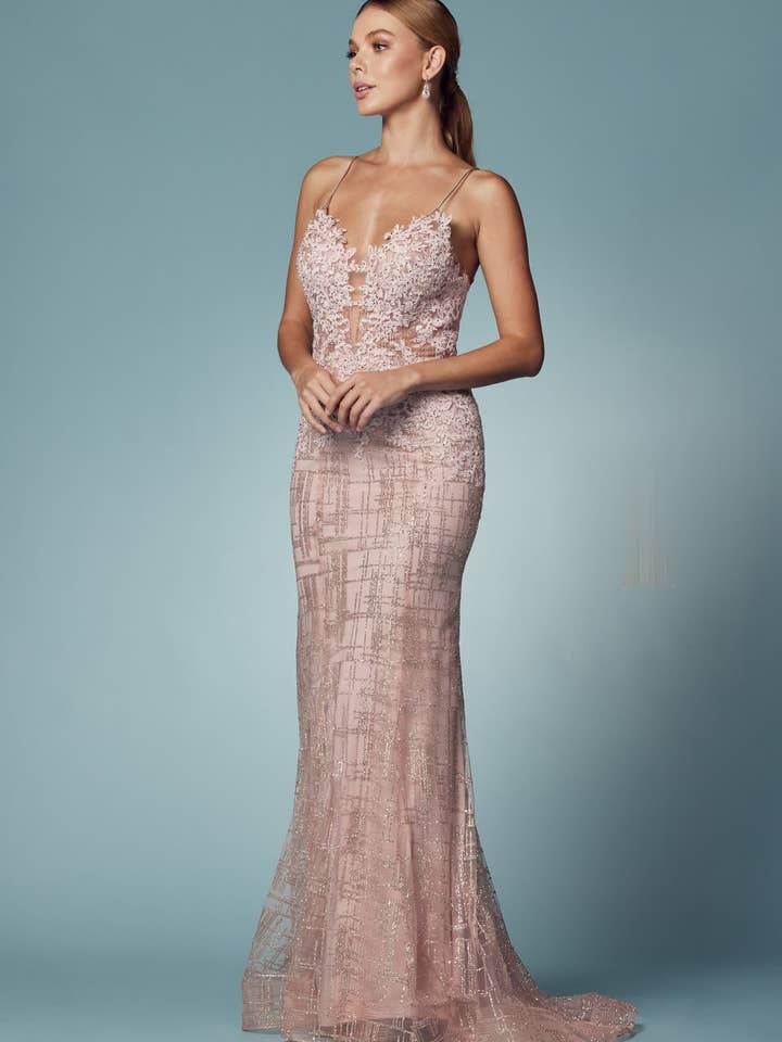 SMC Fashion - Wholesale Gown - Women's - Glitter Deep V-Neck Bodice Trumpet Long Prom Dress NXR282-18