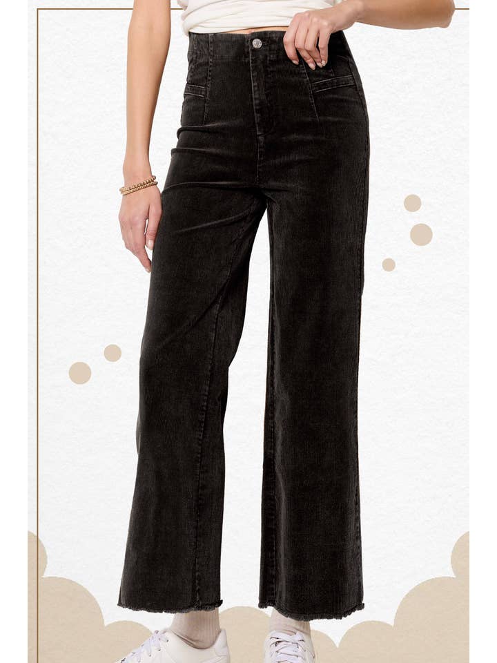 La Miel - Wholesale Pants - Women's - MCP4220-Mineral Washed High Waisted Wide Leg Corduroy Pants25
