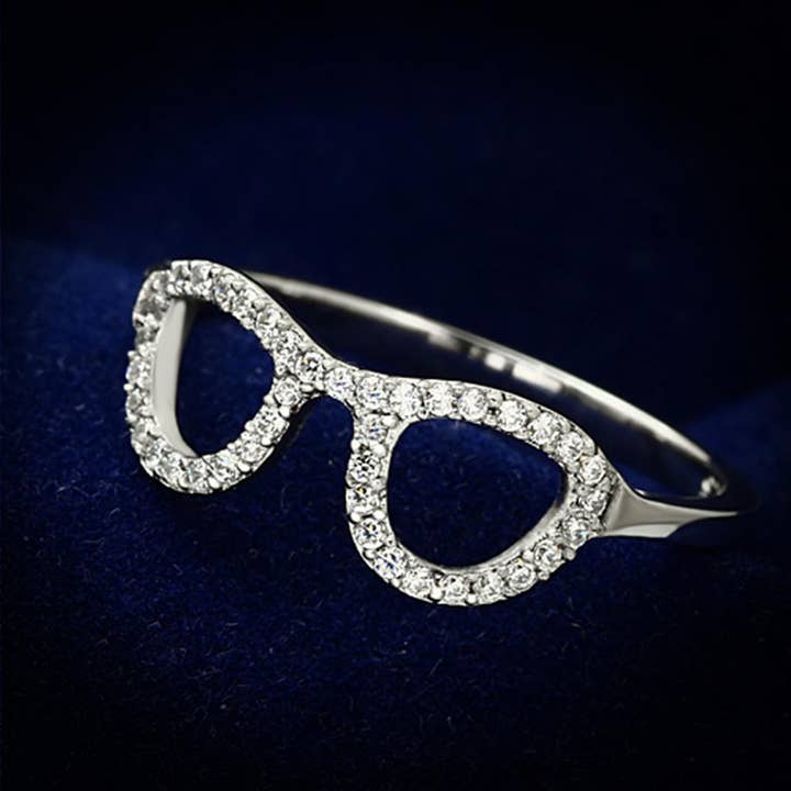 TS086 - Rhodium 925 Sterling Silver Ring with AAA Grade CZ in Clear for wholesale by Alamode