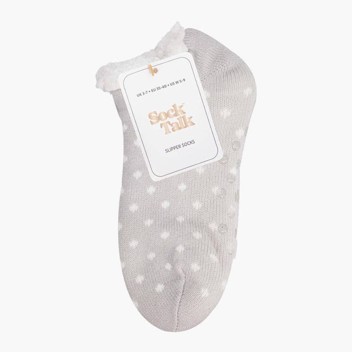 Sock Talk - Wholesale Sock Slippers - Women's - Women's Short Slipper Socks- Light Grey, Spot3