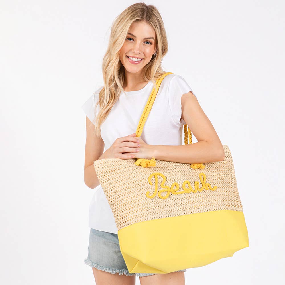 Sensibling Corp. – Engroshandel Strandtaske – Strandtaske med broderet BEACH-budskab, hæklet med tov-håndtag25
