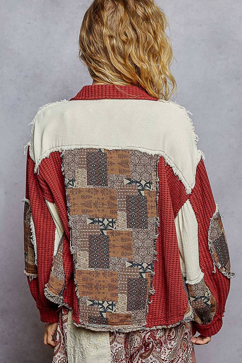 Pol Clothing - Wholesale Jacket - Women's - Balloon Sleeve Contrast Paisley Pattern Cropped Knit Jacket5