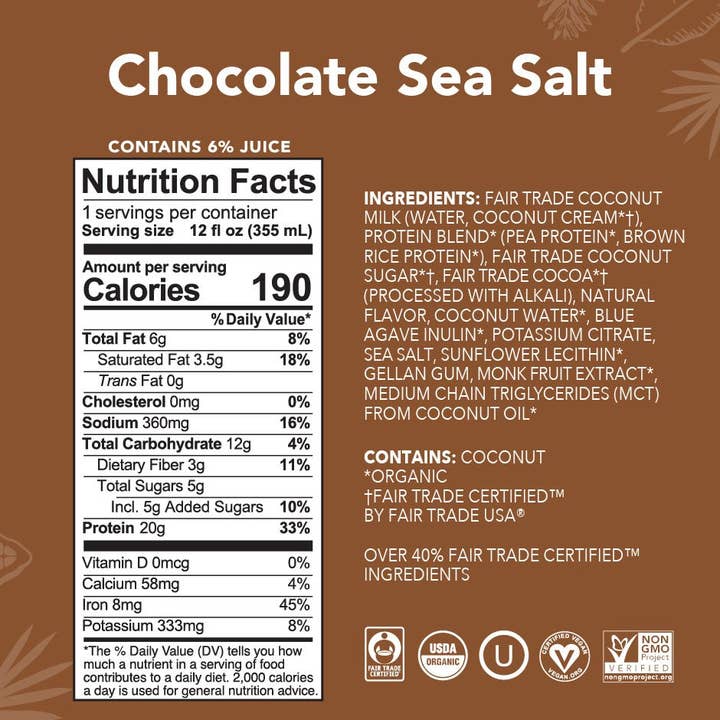 Aloha - Wholesale Sports/Energy Drink - 12oz Chocolate Sea Salt Protein Drink (Pack of 12)