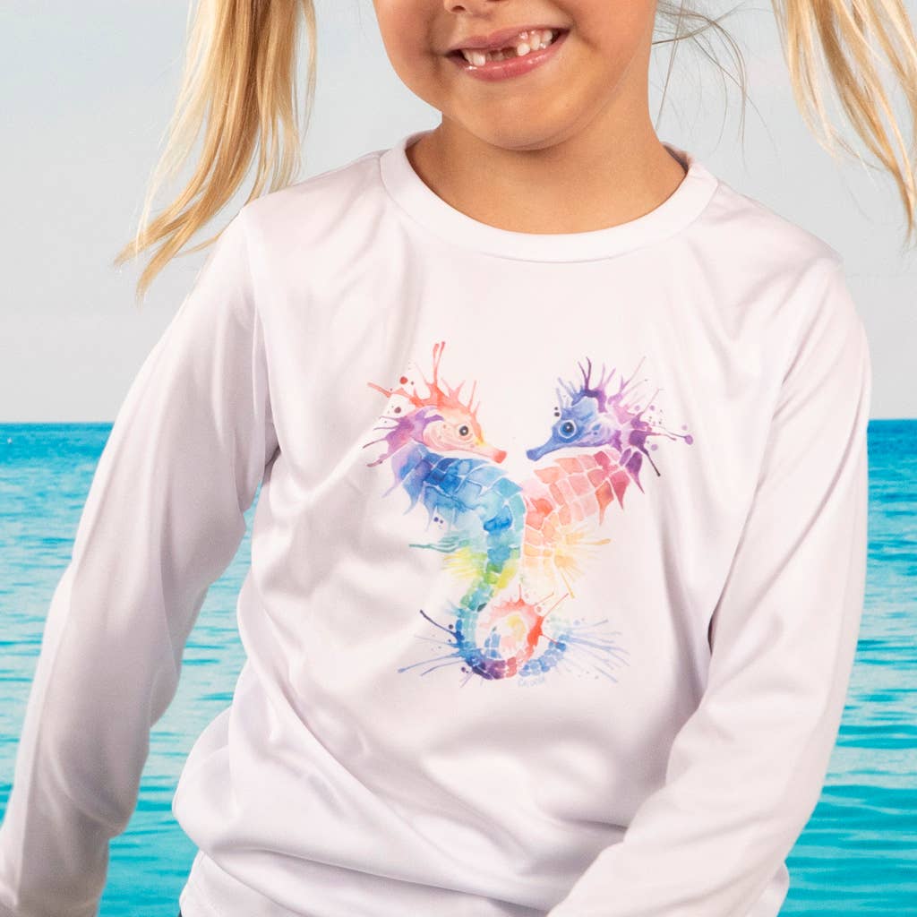 Blanc Chemise Caloosa « Seahorse Love » UPF 50 ultra confortable pour enfants en vente sur Faire0