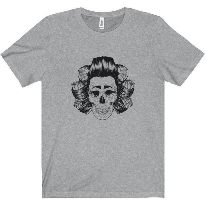 Scouse Bird Shop – wholesale Screen printed t-shirt – Women′s – Scouse Bird In Rollers Skull T-shirt