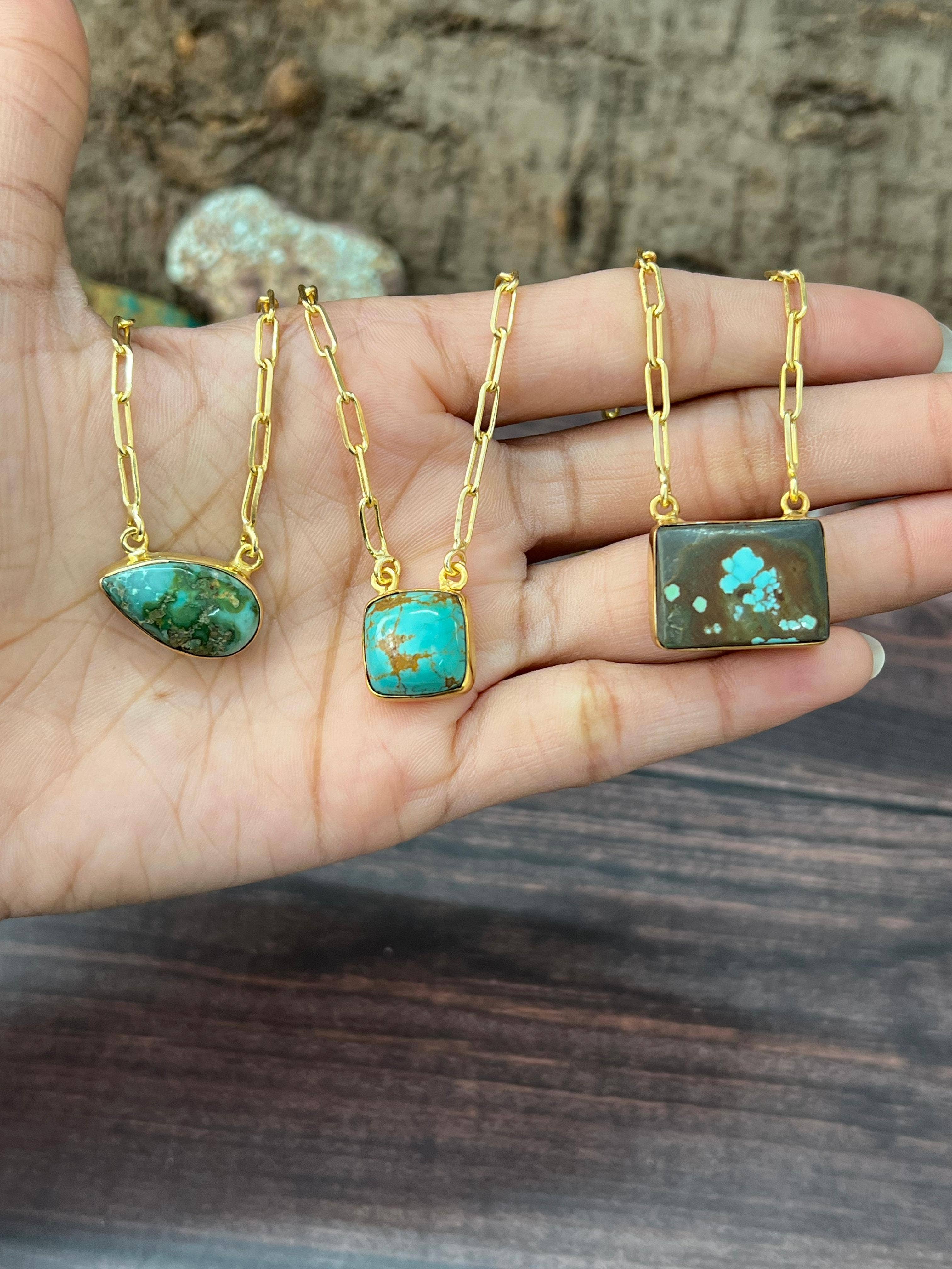 Nizhonitradersllc - Wholesale Pendant/Charm Necklace - "THE GOLDEN COLLECTION" Handmade Natural Kingman Turquoise, Sonoran Mountain Turquoise, Number 8 Gold Plated Necklace (3)0