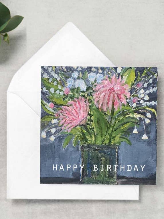 Gavekort: Lyserøde blomster-HB for engroshandel hos Blueberry Road Cards