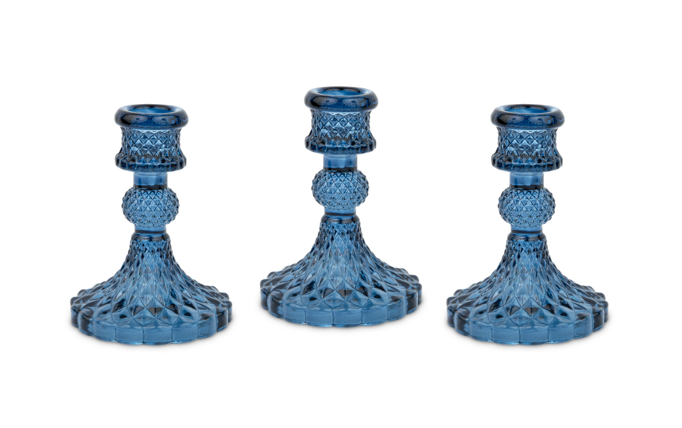 Weddingstar Inc. – Suporte de vela por atacado – Conjunto de 3 Castiçais Vintage de Vidro Pressionado para Velas - Weddingstar Inc.0