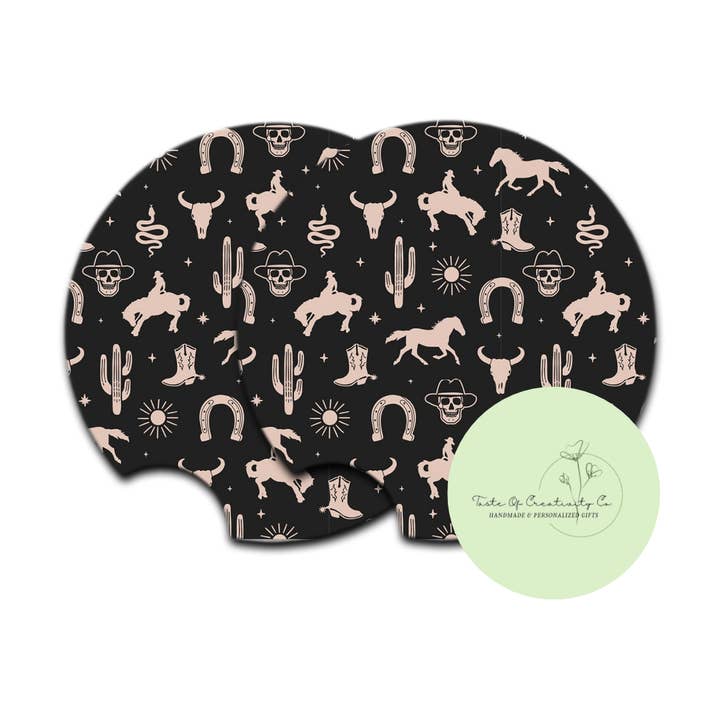 "Western Isn't Dead" Coaster Set, Car Accessory, Gift for Her, Disco Cowgirl Collection for wholesale by Taste of Creativity CO.