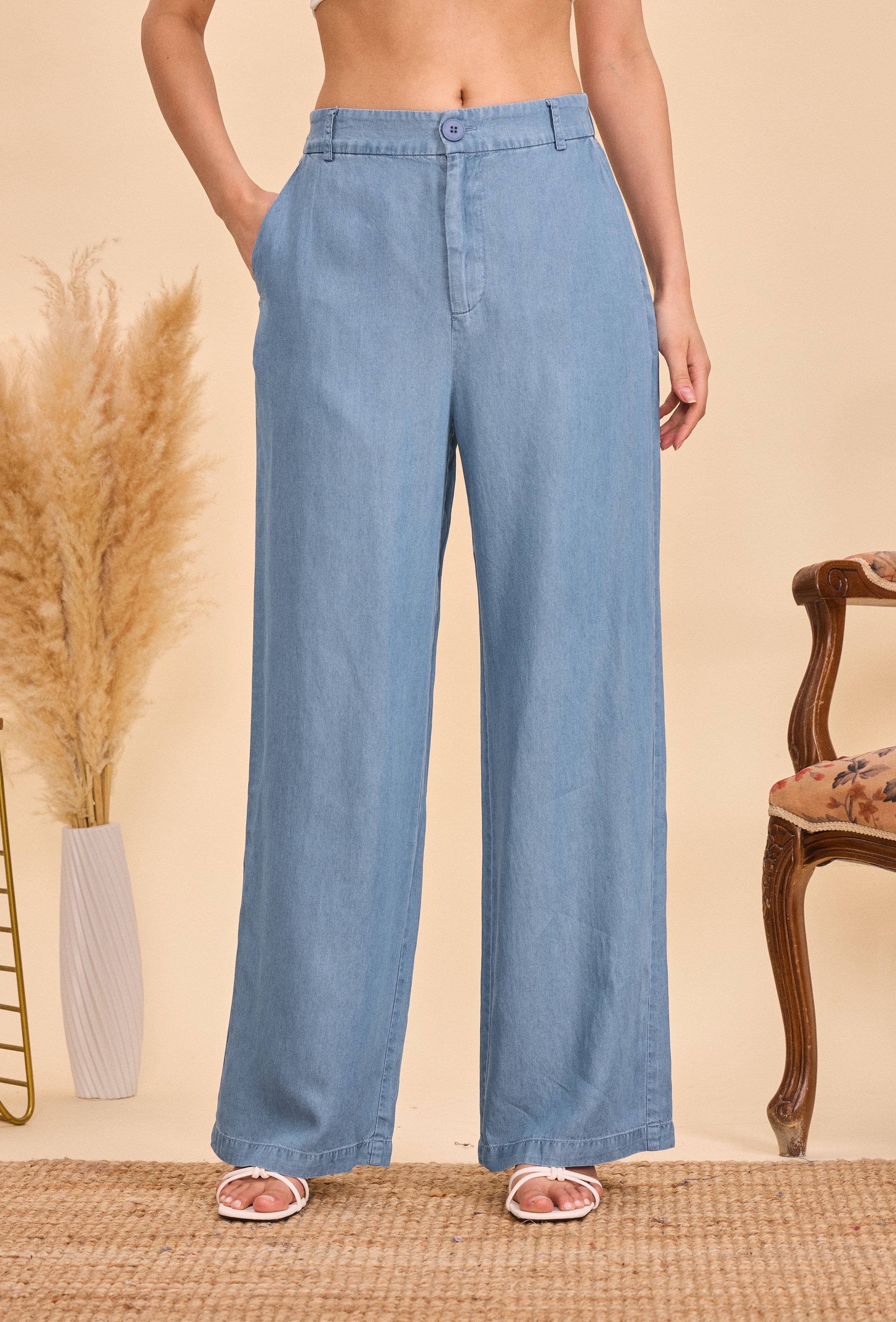Light blue Straight fluid Tencel trousers - Orice for wholesale on Faire1