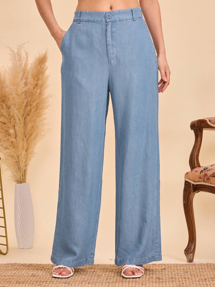Light blue Straight fluid Tencel trousers - Orice for wholesale on Faire1