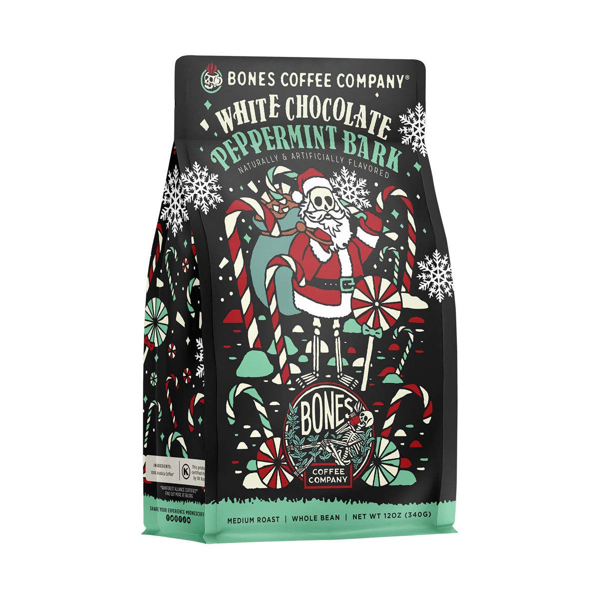 Bones Coffee Company - Wholesale Ground Coffee - White Chocolate Peppermint Bark Christmas Coffee | 12oz 5